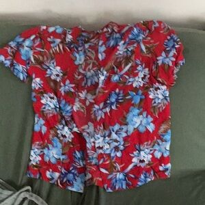 Floral Red and Blue Hawaiian Shirt